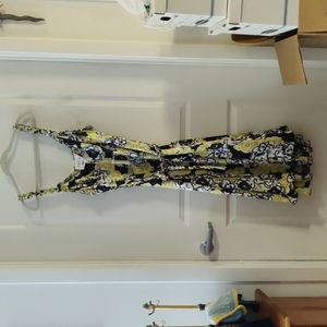 NWT Dyvna Yellow and Black Floral Silk Dress, Size 14